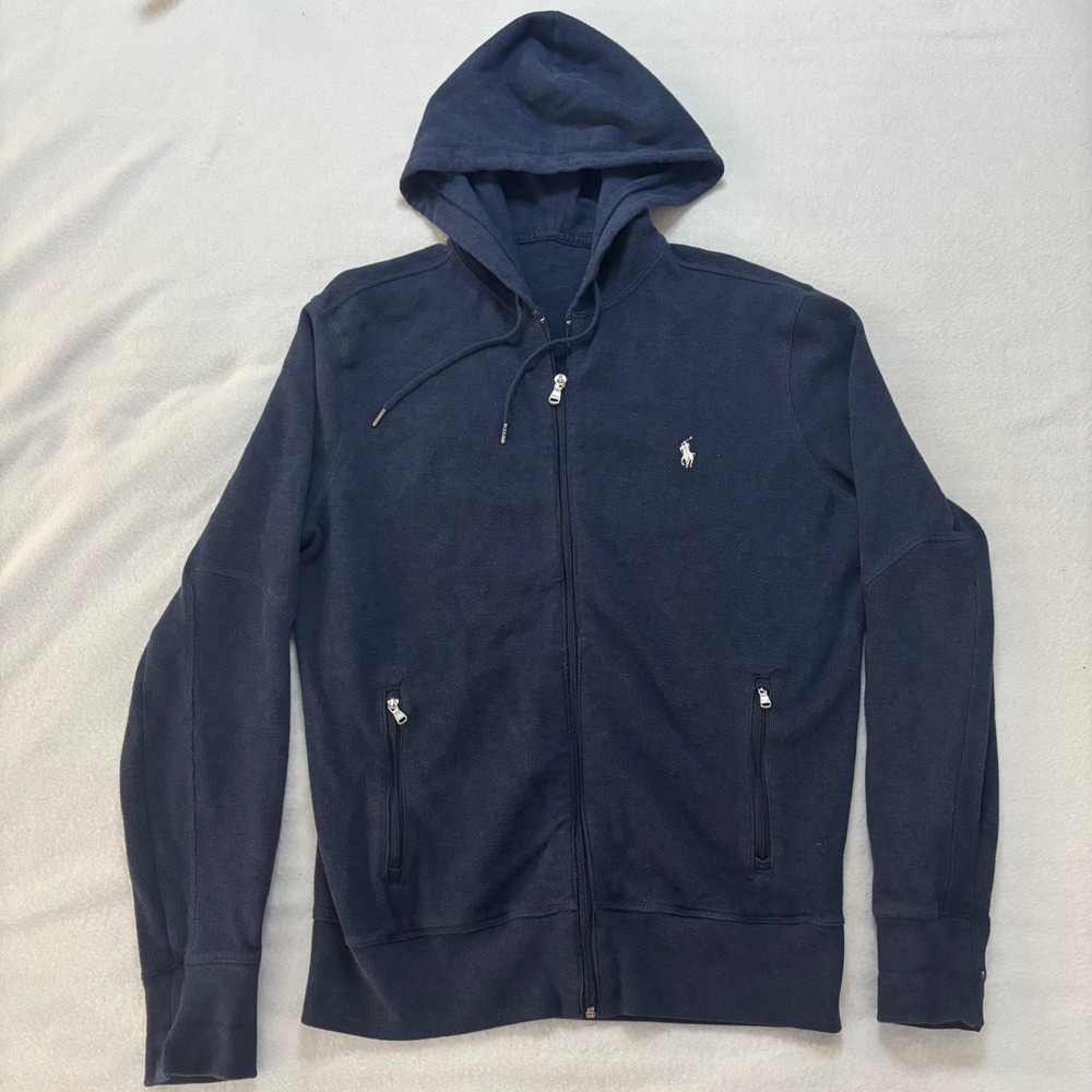 Polo Ralph Lauren Mens Navy Blue Full Zip Hoodie Pony Logo Sweatshirt